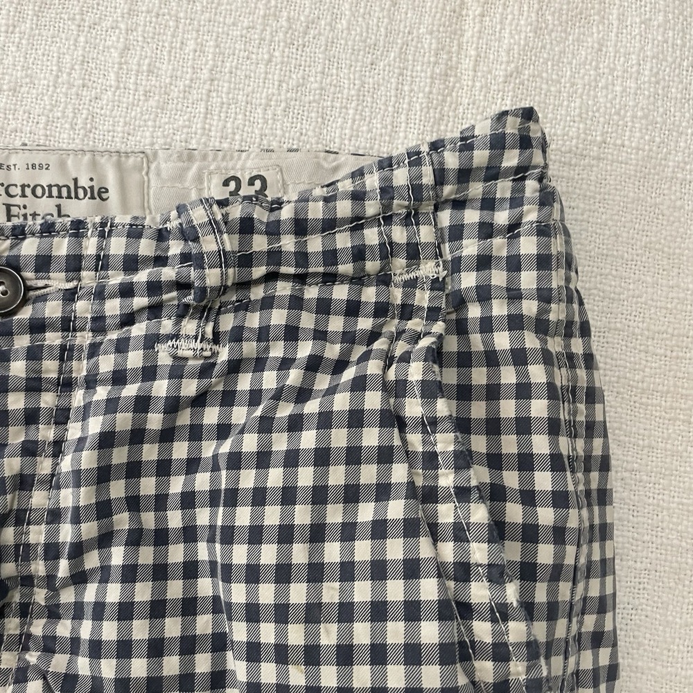 Abercrombie And Fitch Mens 33 Blue Plaid Chino Shorts Gingham Y2K Vintage - Picture 6 of 7
